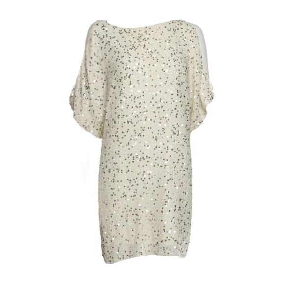 Aidan Mattox Ivory Silk Sequin Cold Shoulder Cocktail Party Dress Size 4 - Picture 1 of 4